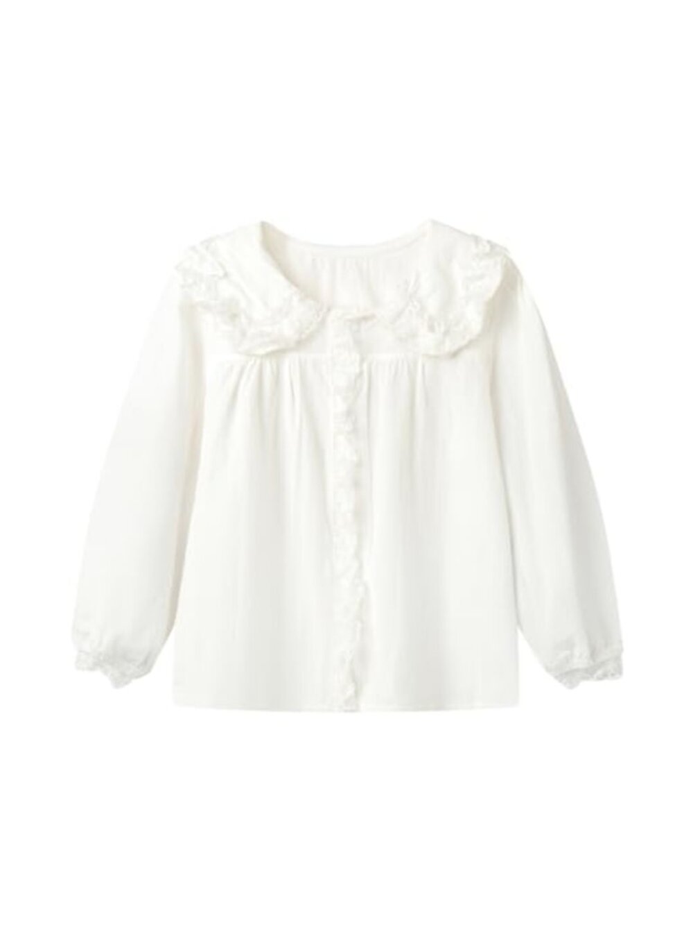 Lace Peter Pan Collar Long Sleeve Cotton Blouse for Girls Button Down
